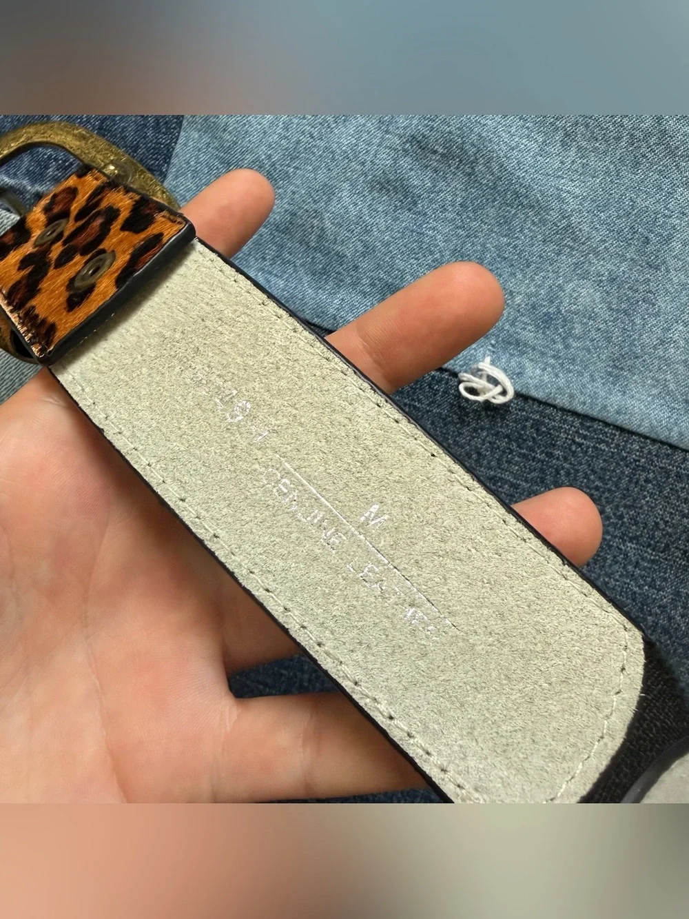 Leather Leopard Print Hair Belt Size M